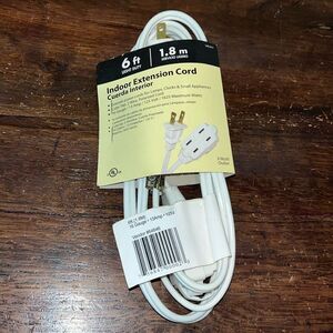 New indoor Light-Duty Extension Cord 6 Feet 16 Gauge Indoor White 3 outlet